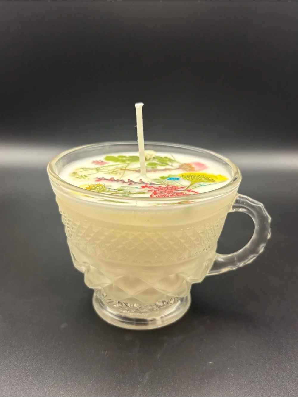 Floral Scented Candle in Clear Glass Teacup